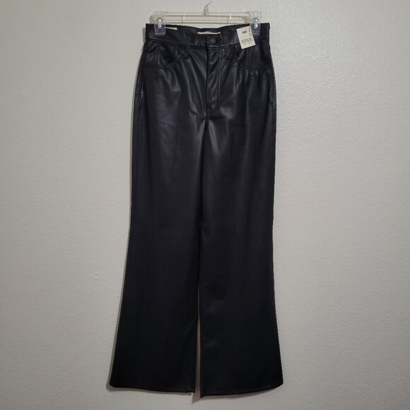 NWT Levi's 70's High Flare Faux Leather Black Pants Size 27 - Picture 3 of 14